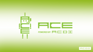 ACE AI support assistant powered by ACDI with green robot icon and ACDI branding